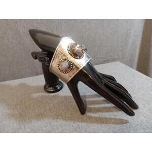 Southwestern Artisan Style Cuff Bracelet Silver 3 Large Bezel Stones Hammered